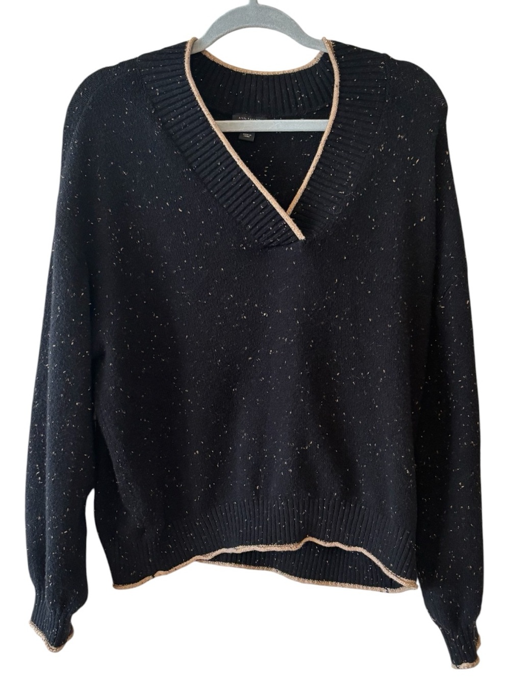 Ann Taylor Black & Tan V-neck Speckled Pullover Sweater Size Large